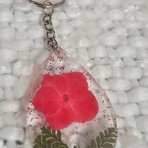 Red Floral Resin Keychain